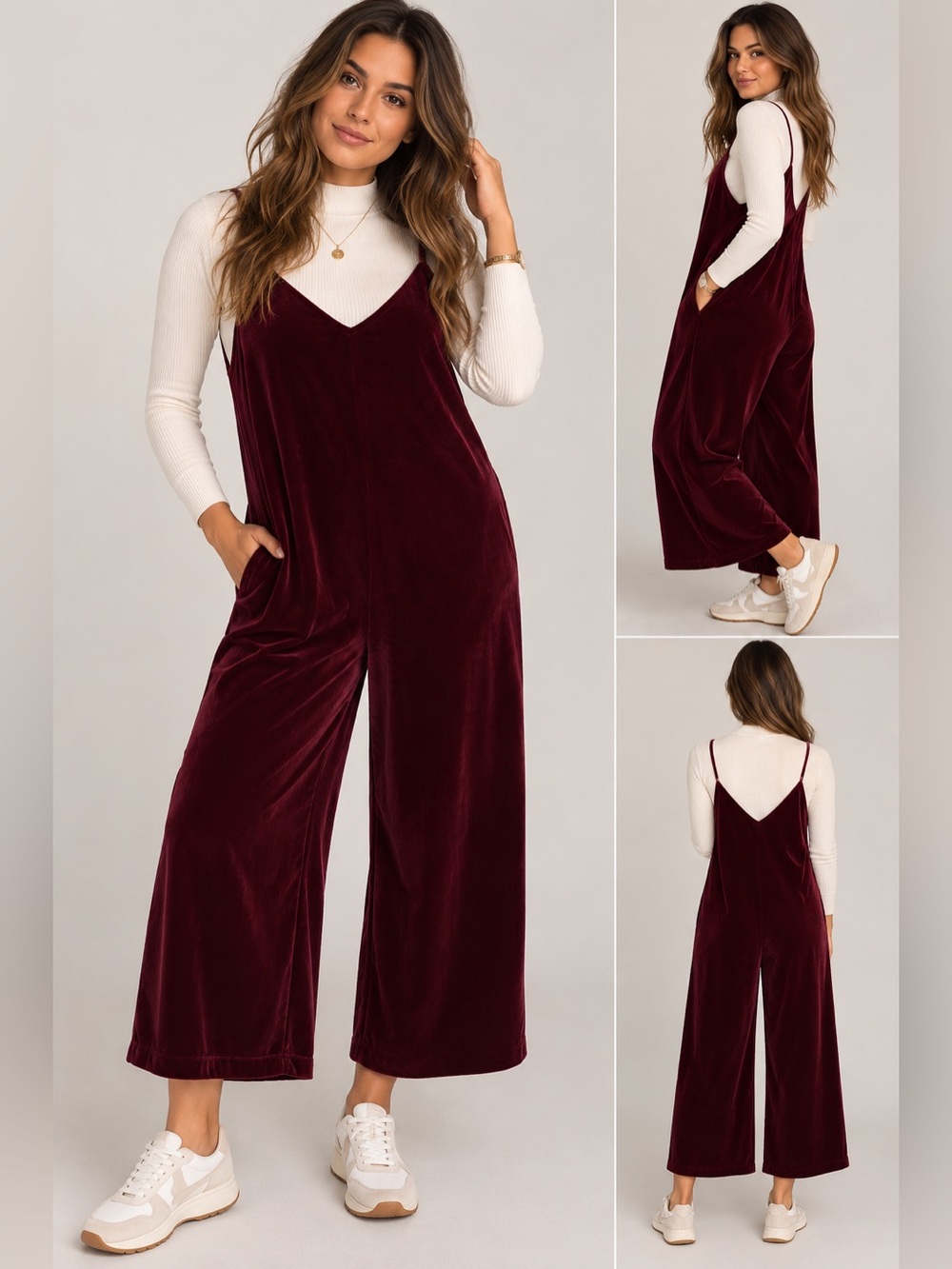 Wildfang Velvet V neck Wide Leg Jumpsuit cozy retro soft boho dark academia 90s